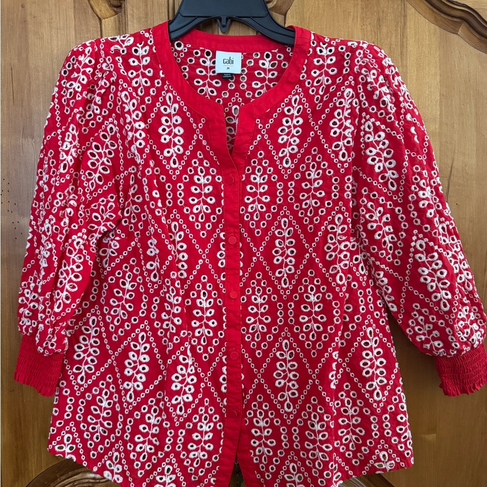 CAbi Scarlet Floral Embroidery Blouse